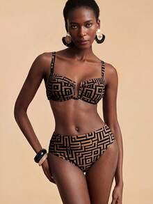 Travachic Women's Geometric Print Swimwear Set, Suitable For Beach Vacation - Multicolor - View 7