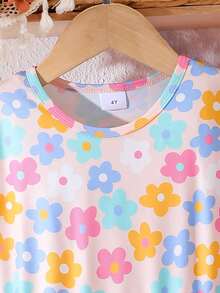 Elladie kids Bộ 2 chiếc váy ngắn tay in hình hoa và chữ dễ thương cho bé gái, thích hợp cho kỳ nghỉ hè. - Nhiều màu - Xem 4