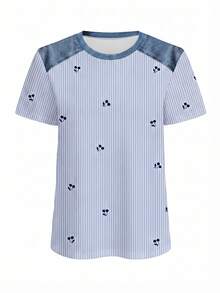 Franclia Women's Casual Striped Patchwork T-Shirt And Shorts 2 Pieces Set, Summer - Multicolor - View 3