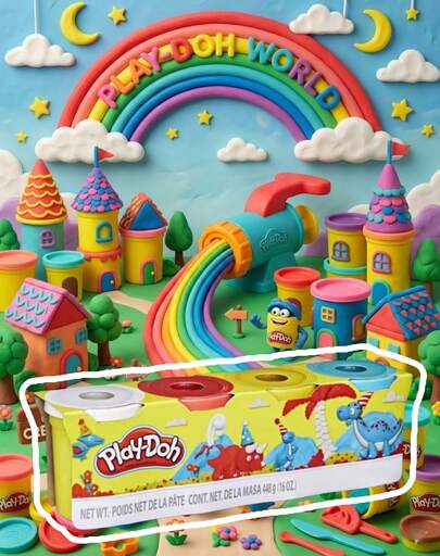 Hasbro 四色橡皮泥套装，448克，软质造型橡皮泥套装，色彩鲜艳，适用于创意DIY艺术项目，易于塑形，可重复使用，是课堂活动用品和礼品的理想之选。