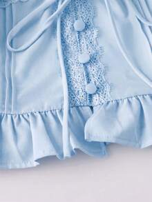 GlowEve Women's V-Neck Ruffle Trim Vacation Blouse - Baby Blue - View 3