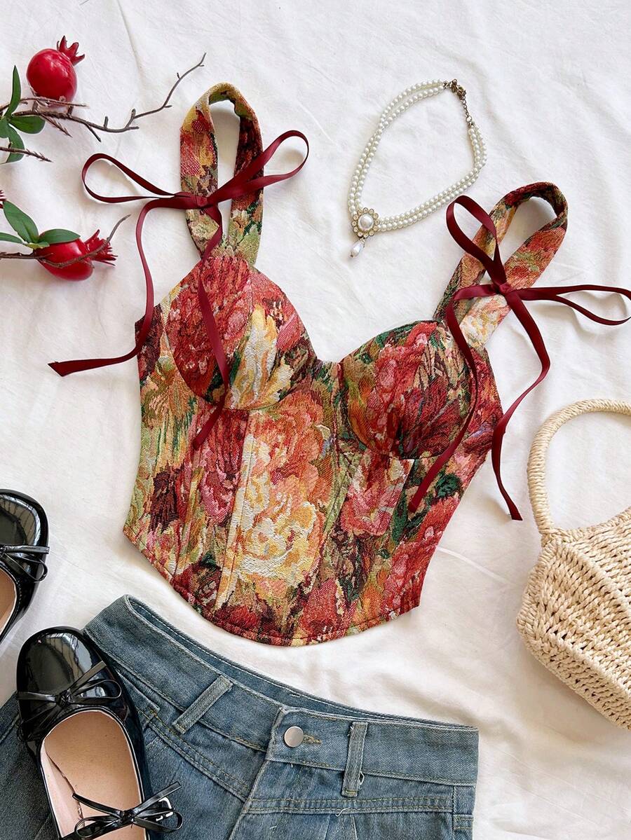 Soleia Áo hai dây buộc trước bằng vải jacquard dành cho nữ, thích hợp cho kỳ nghỉ. - Nhiều màu - Xem 1