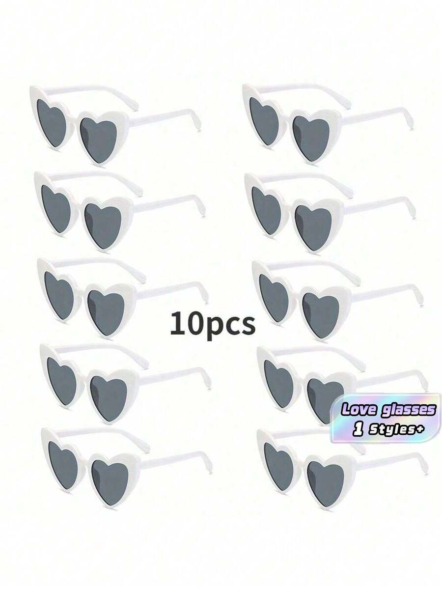 10pcs Cute And Interesting Heart-Shaped Decorative Fashion Glasses For Both Men And Women, Suitable For Wedding Parties, Dance Parties, Etc., In White Color, Christmas - Multicolor - View 1