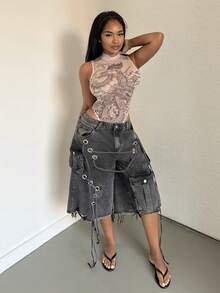Alexandranx 女士紧身龙纹连体衣，性感裸色前卫连体衣，适合秋冬季 - 彩色 - 查看 3