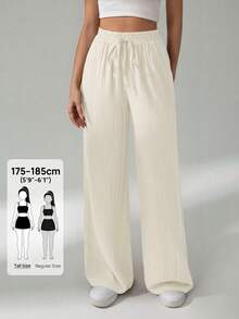 SHEIN Tall Pantalones casuales de unicolor con cordones para mujer, para ir al trabajo, para mujeres altas - Beis - Ver 8