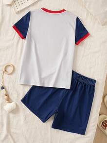 TOM & JERRY X SHEIN Cartoon Print Short Sleeve T-Shirt And Shorts Casual Outfit For Young Boy - Grey - View 2