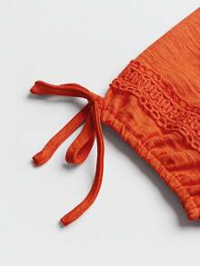 EMERY ROSE Women's Solid Color Lace Trim Dress, Summer - Orange - View 5