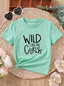 SHEIN Young Girl Letter Graphic Tee - Mint Green - View 8