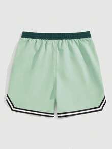 ROMWE MEN Prep Men's Letter Print Drawstring Waist Casual Versatile Daily Wear Shorts - Green - View 2
