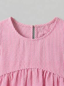 Maija Kids Maija Kids 女童圓領粉色條紋荷葉邊休閒百搭日常穿著上衣 4歲 5號舒適上衣 夏季日常可愛款 - 彩色 - 查看 4
