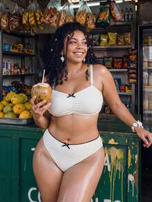 Swim Mod Plus Size Women Summer Beach Gym Butterfly Decor Sexy Bikini Swimwear Set - White - View 3