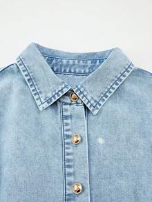 GlowEve CURVE Plus Size Summer Casual Front Button Sleeveless Denim Dress - Light Wash - View 7