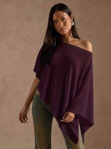 SHEIN BAE Blus Asimetris Warna Polos untuk Wanita, Atasan Musim Panas - Red Violet - View 6