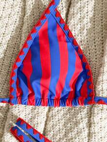 Swim Vcay Women's Summer Beach Colorblock Halter Tie Sexy Bikini And Triangle Bottom Two-Piece Swimsuit Set - Multicolor - View 3