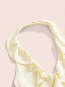 Sweetness Top de tirantes con cuello halter y volantes, color amarillo claro - Amarillo claro - Ver 4