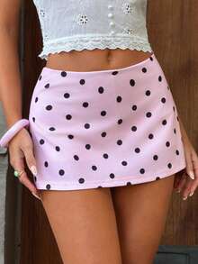 MainGRL Chân váy ngắn chấm bi nữ kiểu dáng thường ngày, thích hợp cho mùa hè. - Hồng - Xem 7