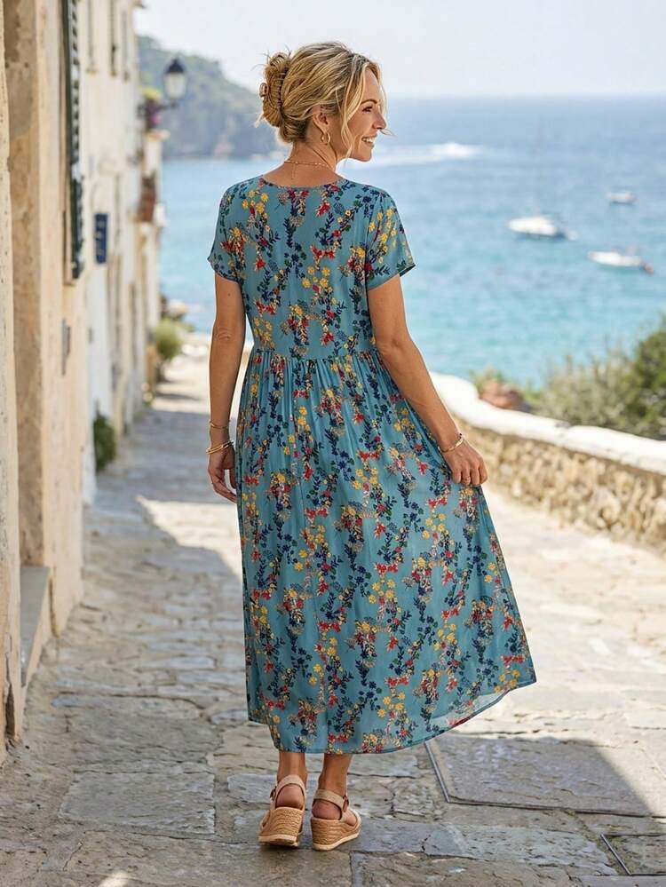 Floral Print Batwing Sleeve Dress