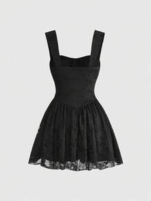 Đầm ren đen phong cách Gothic dành cho nữ, độc đáo, gợi cảm, đa năng, thích hợp cho mùa xuân/hè. - màu đen - Xem 2
