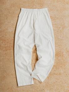 VENTUSAIL Men's Casual Beach Vacation Style Solid White Straight Leg Pants - White - View 2