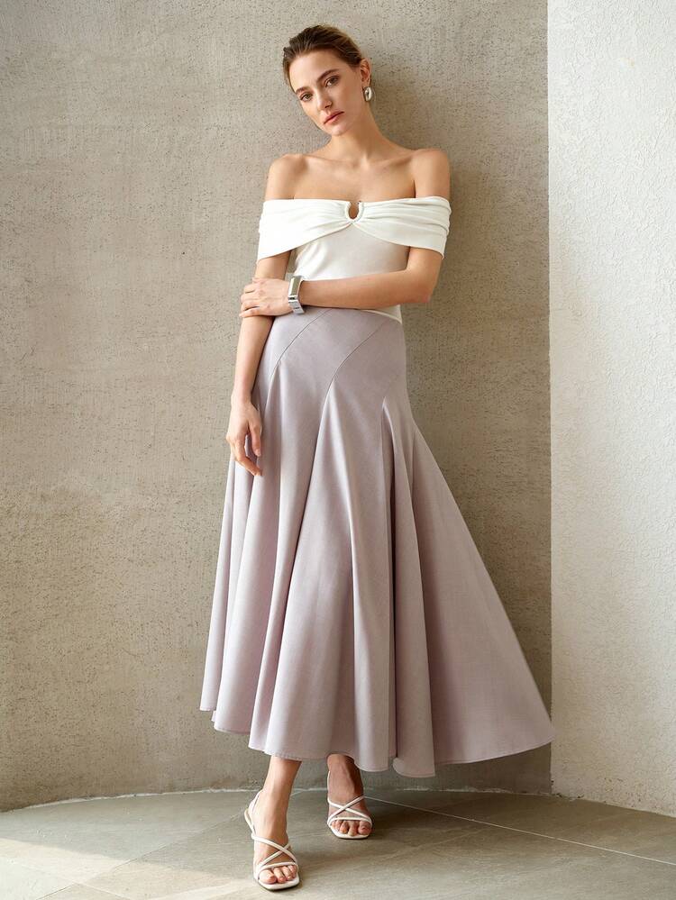 SPRING NEW ARRIVAL LADY-LIKE WAIST CINCHED FASHIONABLE SLIMMING GREY SUIT A-LINE SKIRT FOR WOMEN