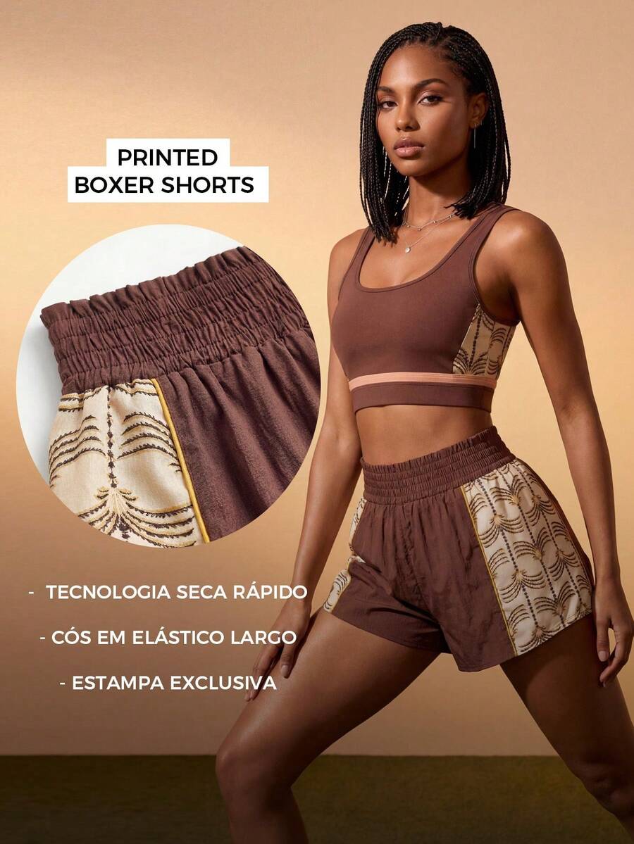 Quần đùi boxer in họa tiết, đồ thể thao - màu nâu - Xem 1