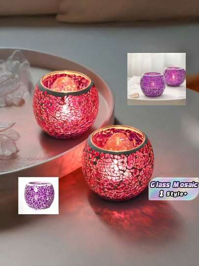 1PC Glass Mosaic Candle Holder European Style Vintage Colorful Tealight Cup Votive Stand Wedding Party Decoration Bar Home Decor Table Ornament Artistic Handmade Decorative Ornament Centerpiece Romantic Festival Gift Luxurious Stylish