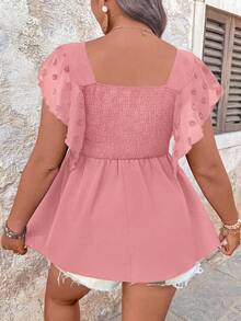 EMERY ROSE Áo kiểu nữ cỡ lớn cổ vuông tay ngắn dáng rộng - Hồng - Xem 2