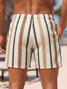 Manfinity KASUA Men's Drawstring Waist Patchwork Color Casual Beach Shorts, Holiday - Apricot - View 2