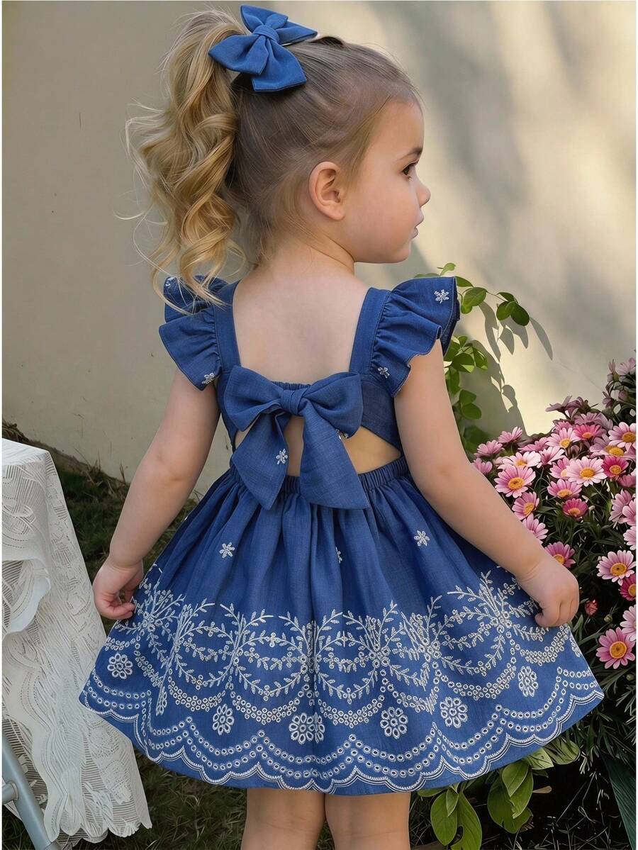LMoss Kids 女婴碎花方领荷叶边下摆休闲连衣裙 - 彩色 - 查看 1
