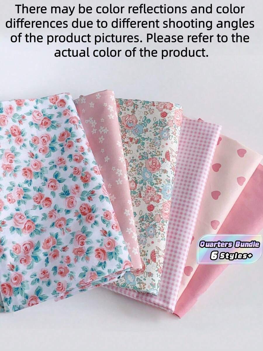 6 件/批粉色系列印花布、DIY 手工小布、田园碎花爱心设计斜纹布、绗缝拼布组床上用品、四分之一捆布块缝纫剪贴簿布 Tecidos - 彩色 - 查看 1