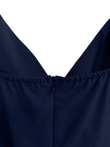 GlowEve CURVE Plus Size Women Solid Color Tie Waist Romper - Navy Blue - View 5