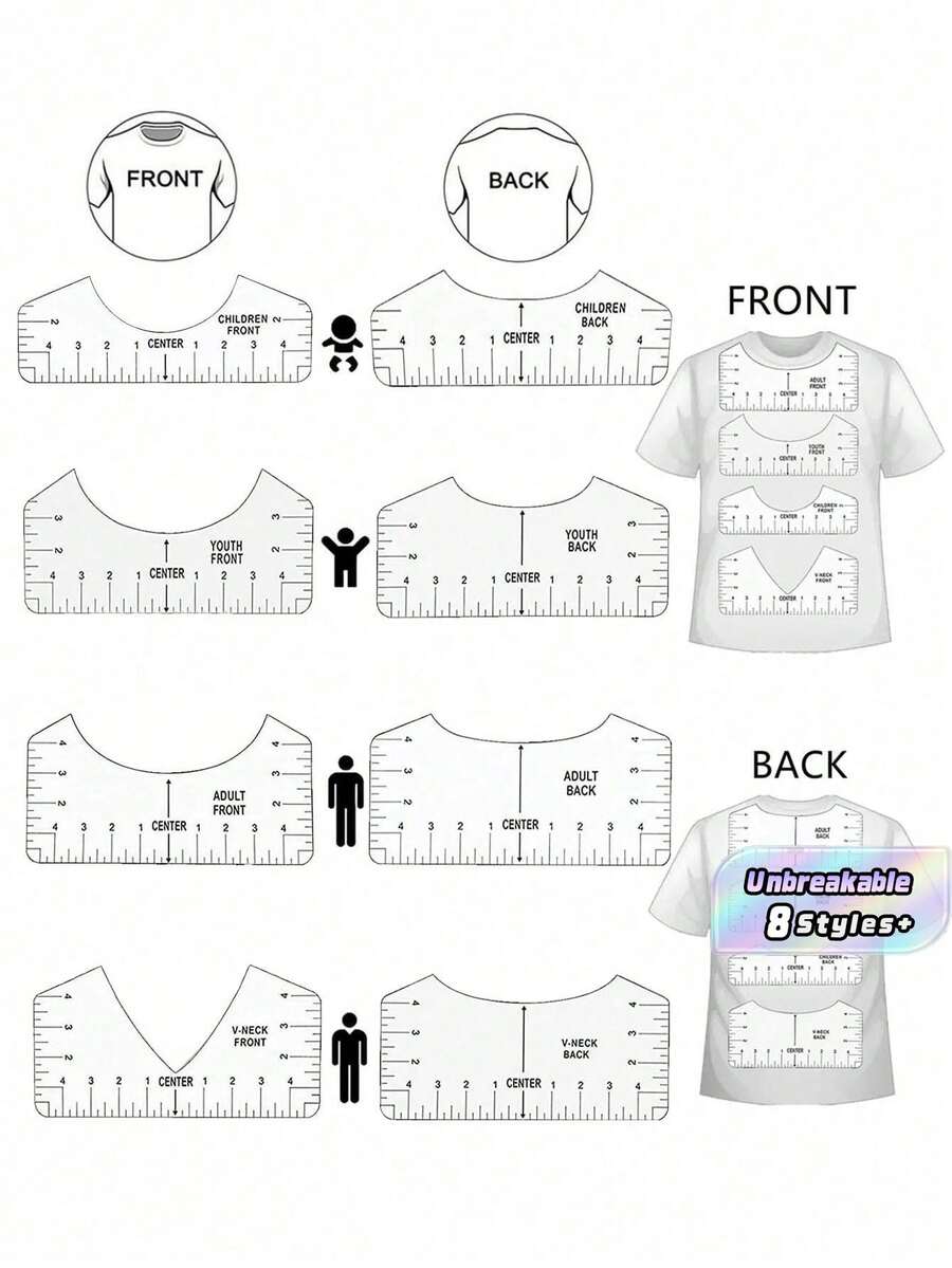8PCS T-Shirt Ruler Guide Vinyl Alignment Kit Ruler Furniture Tool T-Shirt Centering Alignment Ruler T-Shirt Ruler For Center Design, PVC Craft Sewing Collar Measuring Accessories Drawing Template Clothing Pattern Design - White - View 1