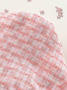 Elamini Áo kiểu nữ mùa hè kẻ caro jacquard cổ chữ V sâu, xếp nếp, dáng chữ A, hở lưng, phong cách thường ngày. - Hồng - Xem 6
