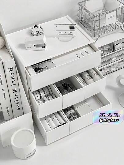 1PC/2PCS Stackable Multilayer Large Capacity Desktop Storage Box Organizer Durable Plastic Space Saving Versatile Multifunctional With Compartments Easy Assembly Sturdy Minimalist White For Office School Home Office Desk Organization Ideal Gift For Women Desk Accessories Office Supplies Storage Solution