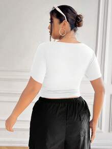 SHEIN EZwear Áo thun co giãn cỡ lớn có eo thon để định hình vòng eo của bạn - trắng - Xem 3