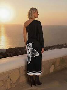 CAJUNI Women's Floral Print Sleeveless Dress, Suitable For Spring/Summer Vacation - Black and White - View 2