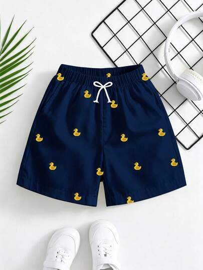 Quần short nam in hình vịt hoạt hình, thích hợp cho du lịch, nghỉ mát biển, bơi lội và các dịp khác.