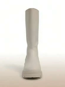 botas altas de princesa para niñas, material de PU suave, diseño lisos, punta redonda, suela gruesa, forro térmico, botas de caña alta cálidas y de moda, adecuadas para uso casual, vacaciones, fiestas, otoño/invierno - BEIG - Ver 4