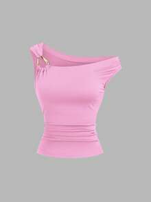Sweetra Bộ 2 áo thun cổ lệch dáng ôm, kiểu dáng thường ngày đa năng, thích hợp cho mùa xuân/hè. - Nhiều màu - Xem 3