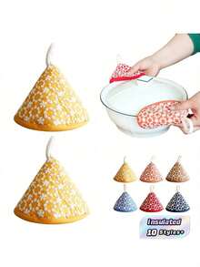 Set 1/2 buah Alas Panci Segitiga Lucu dengan Bordir Bunga, Tahan Panas untuk Panci Masak, Wajan, Penggorengan, Isolasi Tebal dengan Gantungan - MultiWarna - View 1