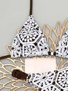 Elavelle Bộ bikini cổ yếm ren rỗng kiểu cổ điển, bikini nghỉ dưỡng bãi biển, bikini đi biển và spa dành cho nữ. - Nhiều màu - Xem 4