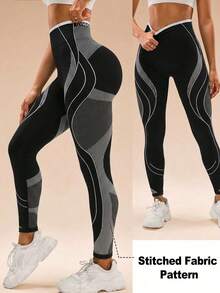 SHEIN Dewbera Quần legging cạp cao kẻ sọc dành cho nữ - màu đen - Xem 3