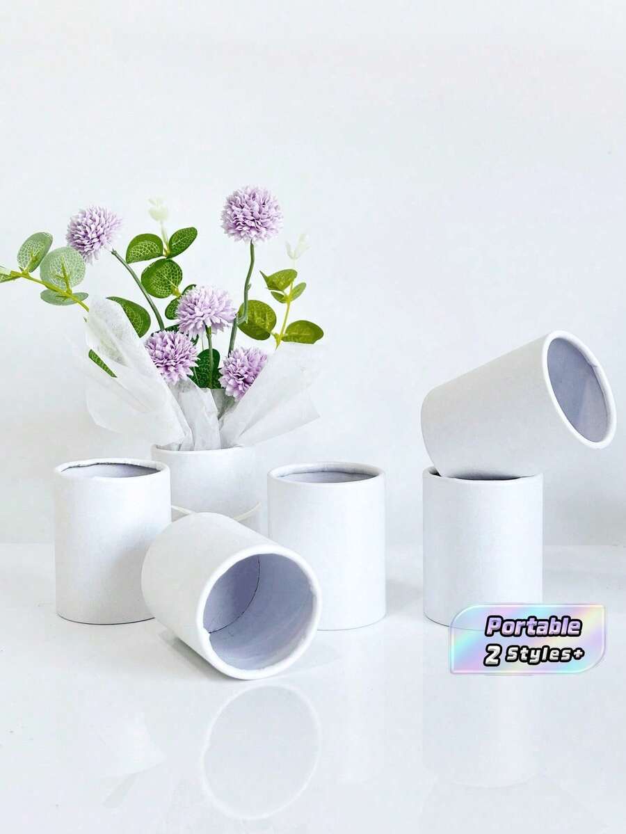 Caja de arreglo floral redonda blanca, set de 4 piezas/10 piezas, caja de envoltura de flores, empaque de flores para el Día de San Valentín, balde de flores de mano, mini balde de abrazo - Blanco - Ver 1