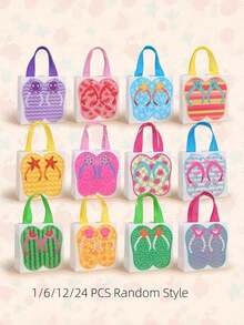 1/6/12/24 PCS Hawaiian Beach Tote Bags Non Woven Fabric Summer Party Gift Bags With Handles Tropical Flip Flop Starfish Pattern For Hawaiian Theme Birthday Pool Party Decor Bright Colors Poolside Gift Bag - Multicolor - View 9