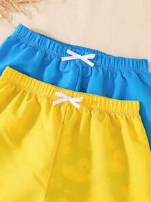 Teen Boy Bow Decor Elastic Waist Swim Trunks - Multicolor - View 5