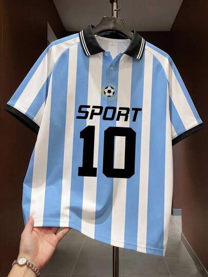 Manfinity Gritte Field Men's Half-Zip Short Sleeve Raglan Striped Sports T-Shirt Vest, Summer