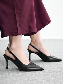 CUCCOO BIZCHIC 女鞋 女士尖头细高跟深红色踝带高跟鞋 女士露跟高跟鞋 日常百搭通勤鞋 - 亞黑色 - 查看 3