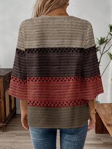 EMERY ROSE Plus Size Casual Color Block Splice Shirt - Multicolor - View 2