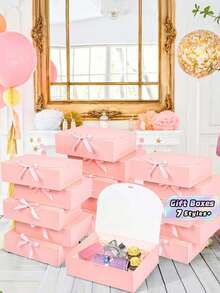 10Pcs Pink Lid Gift Boxes Groomsman Proposal Boxes Deluxe Pink Ribbon Gift Boxes For Wedding Birthday Party Bridesmaid Graduation Valentine's Day - multicolor - View 1