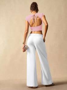 VARSIVA Áo tank top thể thao mùa hè ngắn, ôm sát, cổ tròn, không tay, khoét lỗ, màu trơn - Hồng - Xem 2